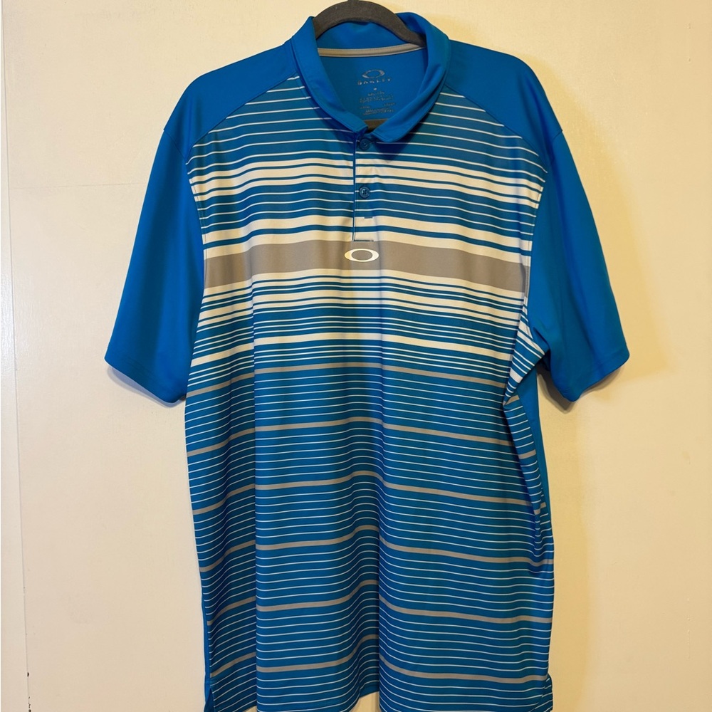 Oakley Men's Blue‎ and Gray Striped Polo